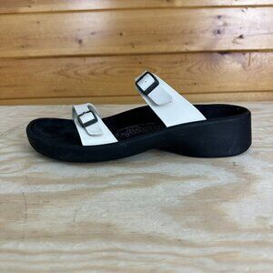 Birkenstock White Sandals with Black Sole